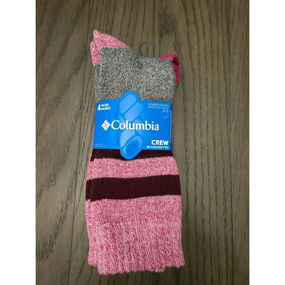 Columbia 4 Pair Crew Socks Womens 4-10 Pink Gray Cozy NWT
